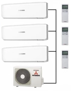 Mitsubishi SCM60ZS-W Outdoor Unit - 3 Indoor Wall Units